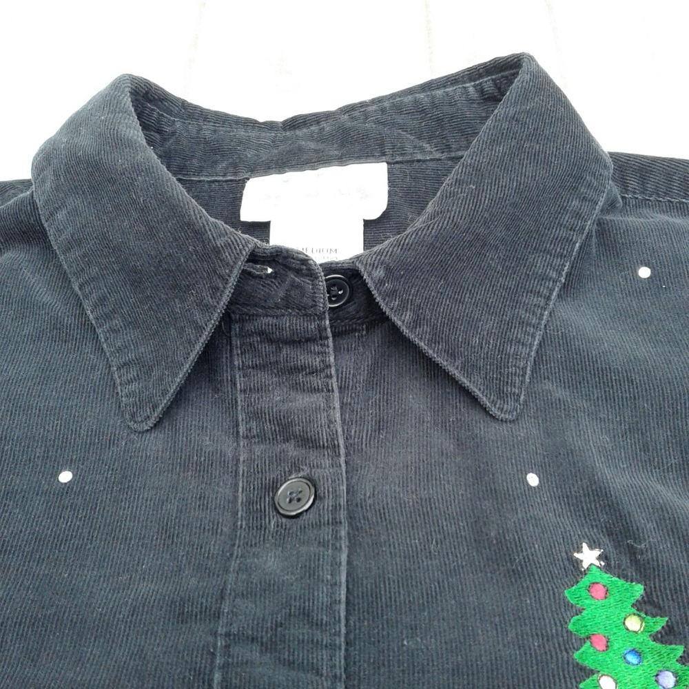 Corduroy button up shirt Christmas trees + sequins - Picture 4 of 8